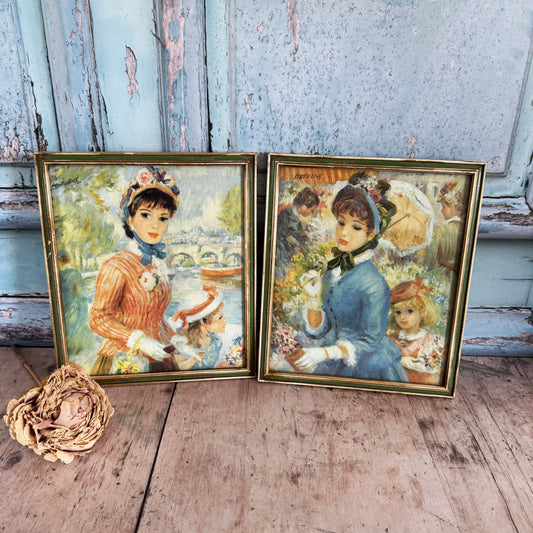 Pair of Vintage John Strevens Framed Prints – 1960s Parisian Ladies & Children – Rosie and Rupert Vintage