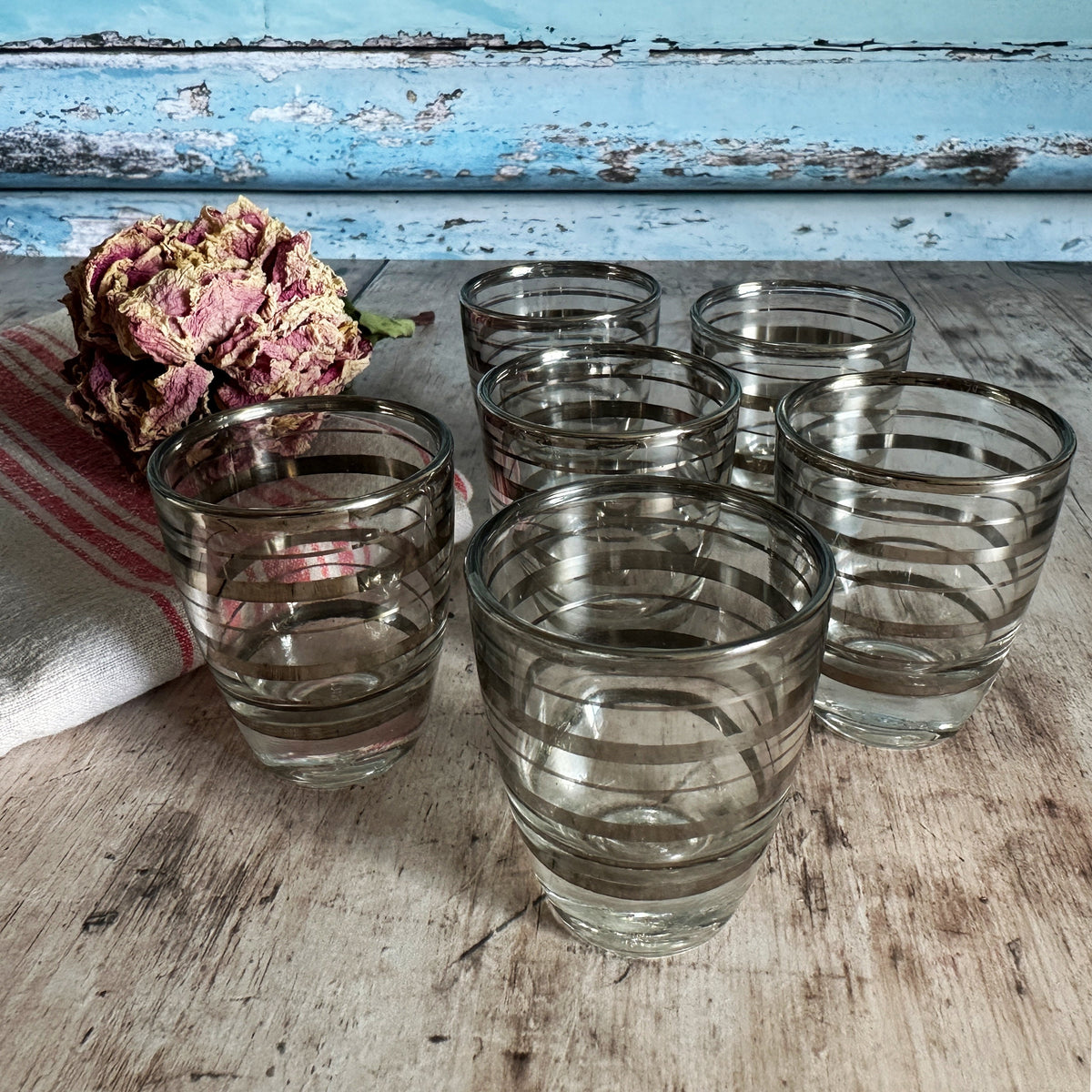 French Vintage Silver Striped Glasses