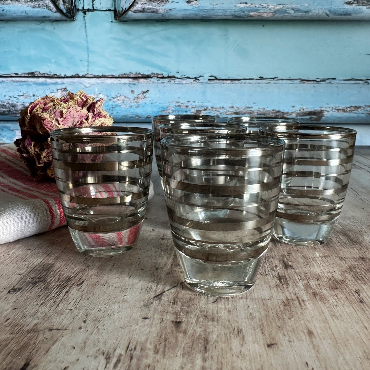 French Vintage Silver Striped Glasses – detail 3