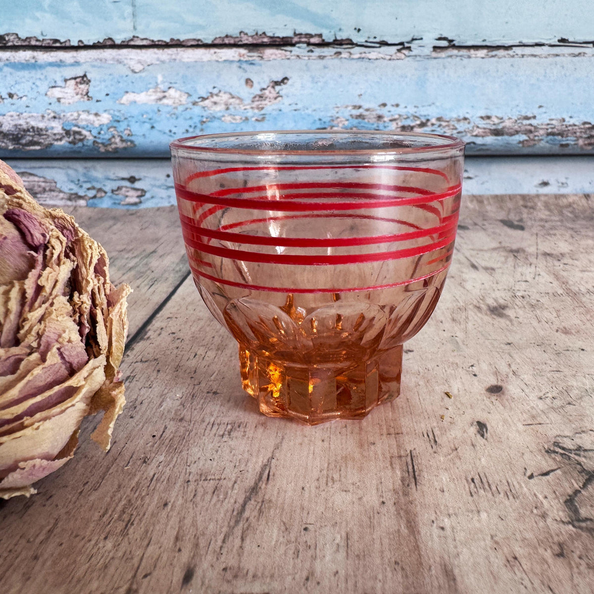 French Vintage Pink Striped Drinking Glasses – detail 3