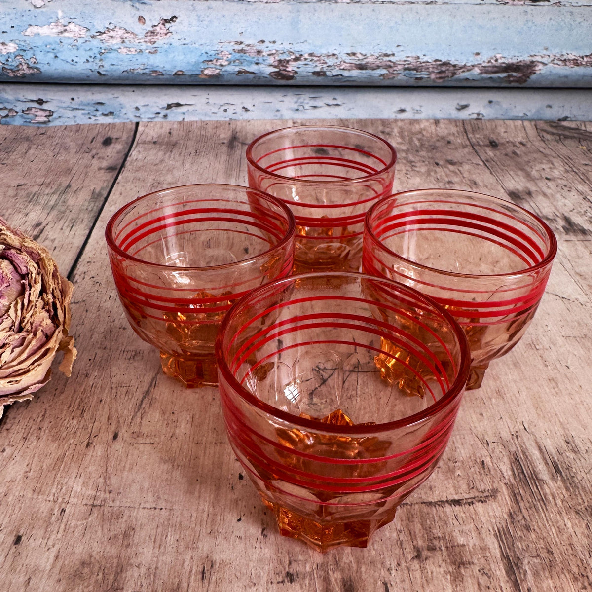 French Vintage Pink Striped Drinking Glasses