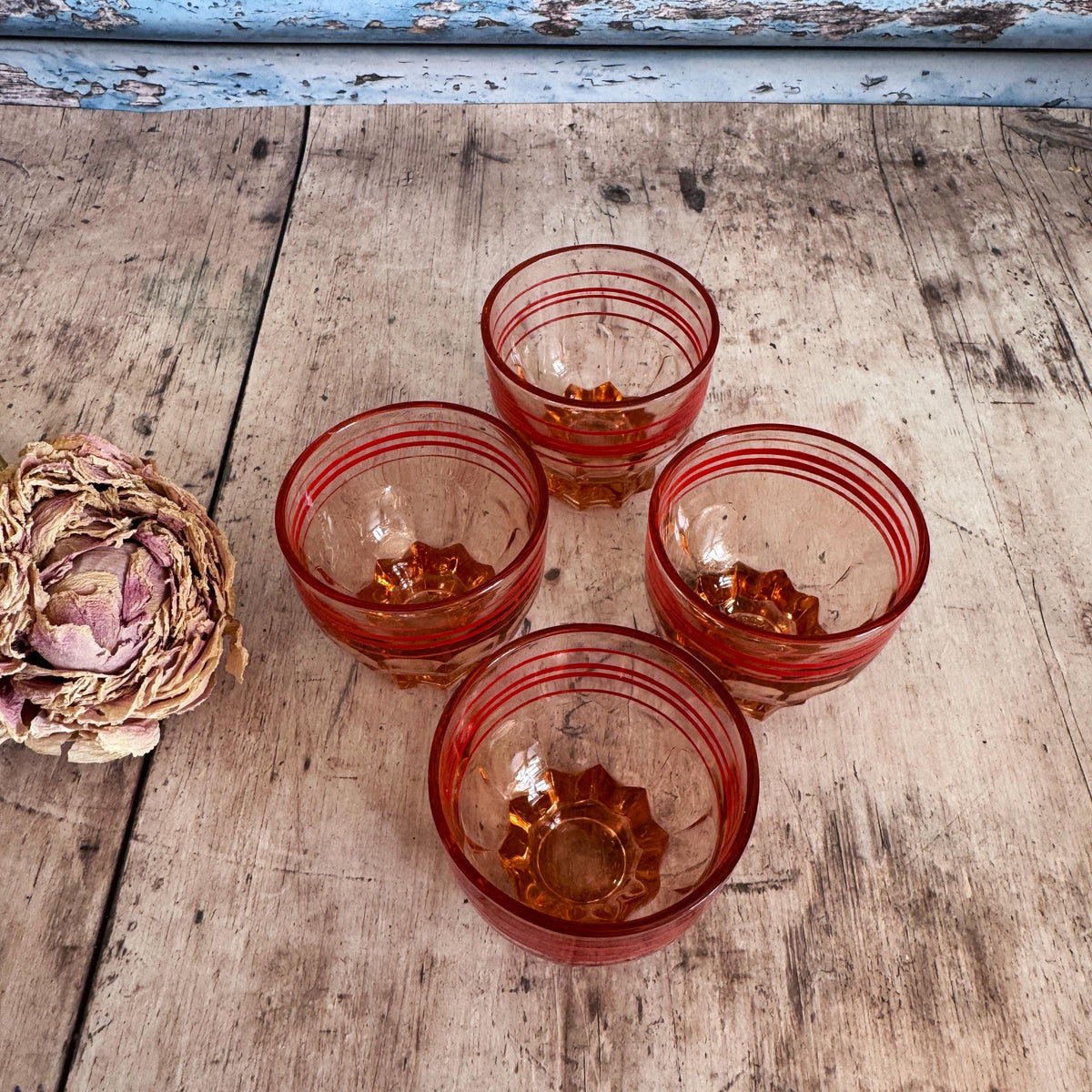 French Vintage Pink Striped Drinking Glasses – detail 2