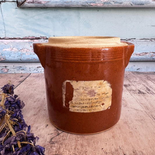French Vintage Glazed Confit Jar, Vintage Storage, Stoneware Pot