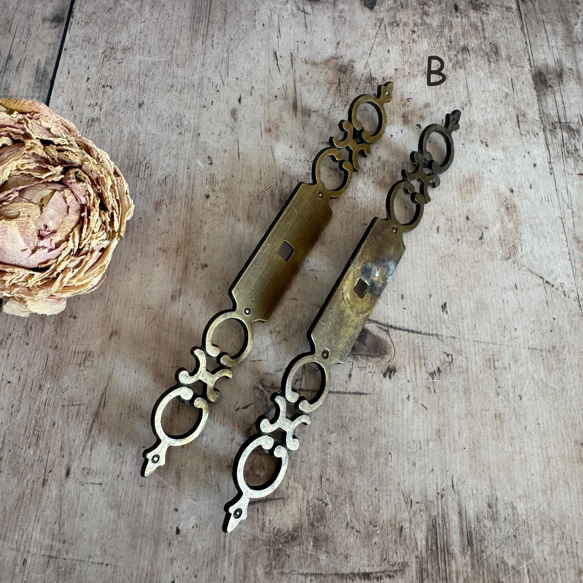 Pair of French Vintage Brass Escutcheons, Vintage Keyhole Covers – detail 5