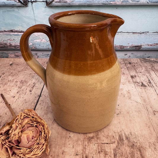French Vintage Earthenware Jug, Pitcher, Farmhouse Decor