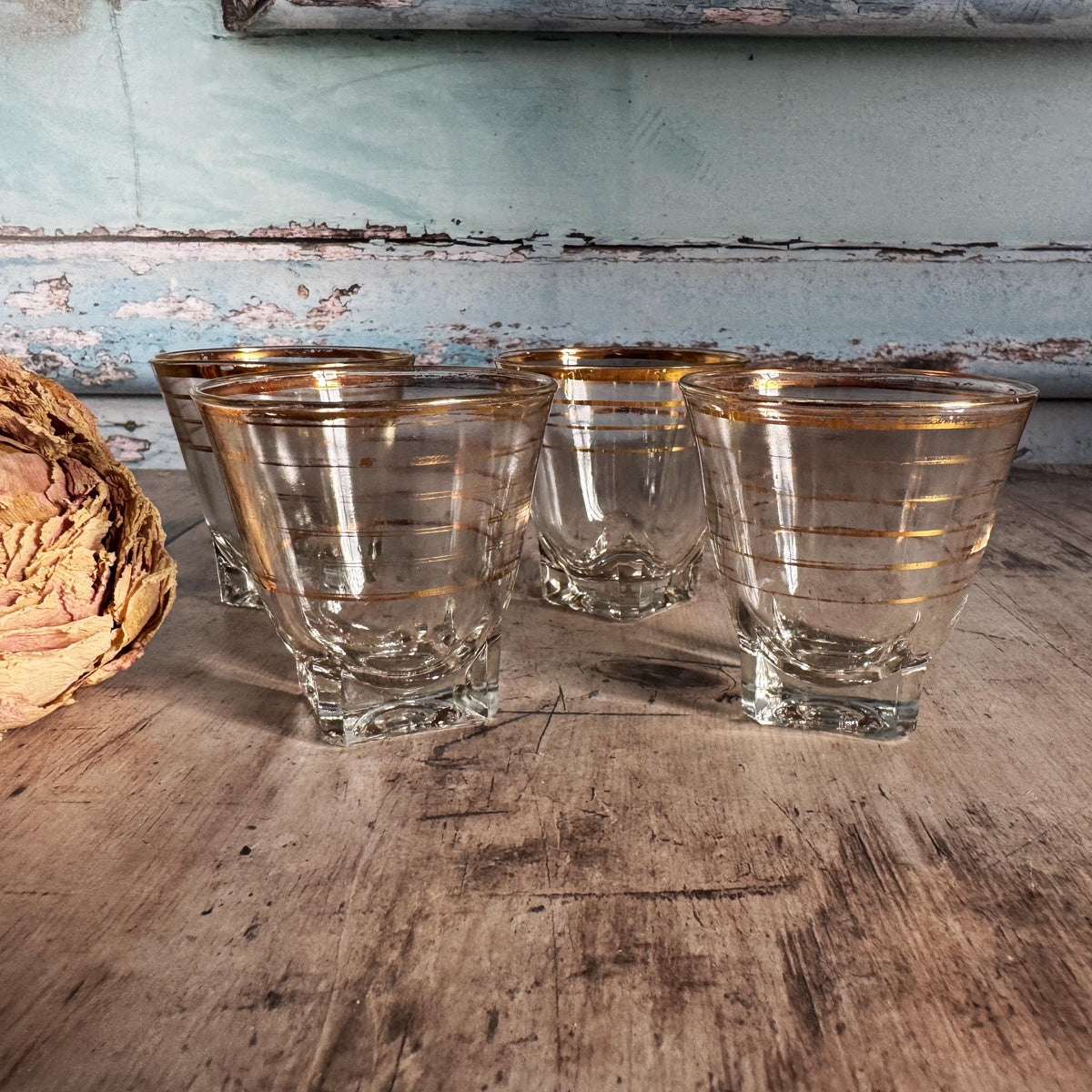 Set of 4 French Vintage Striped Glasses