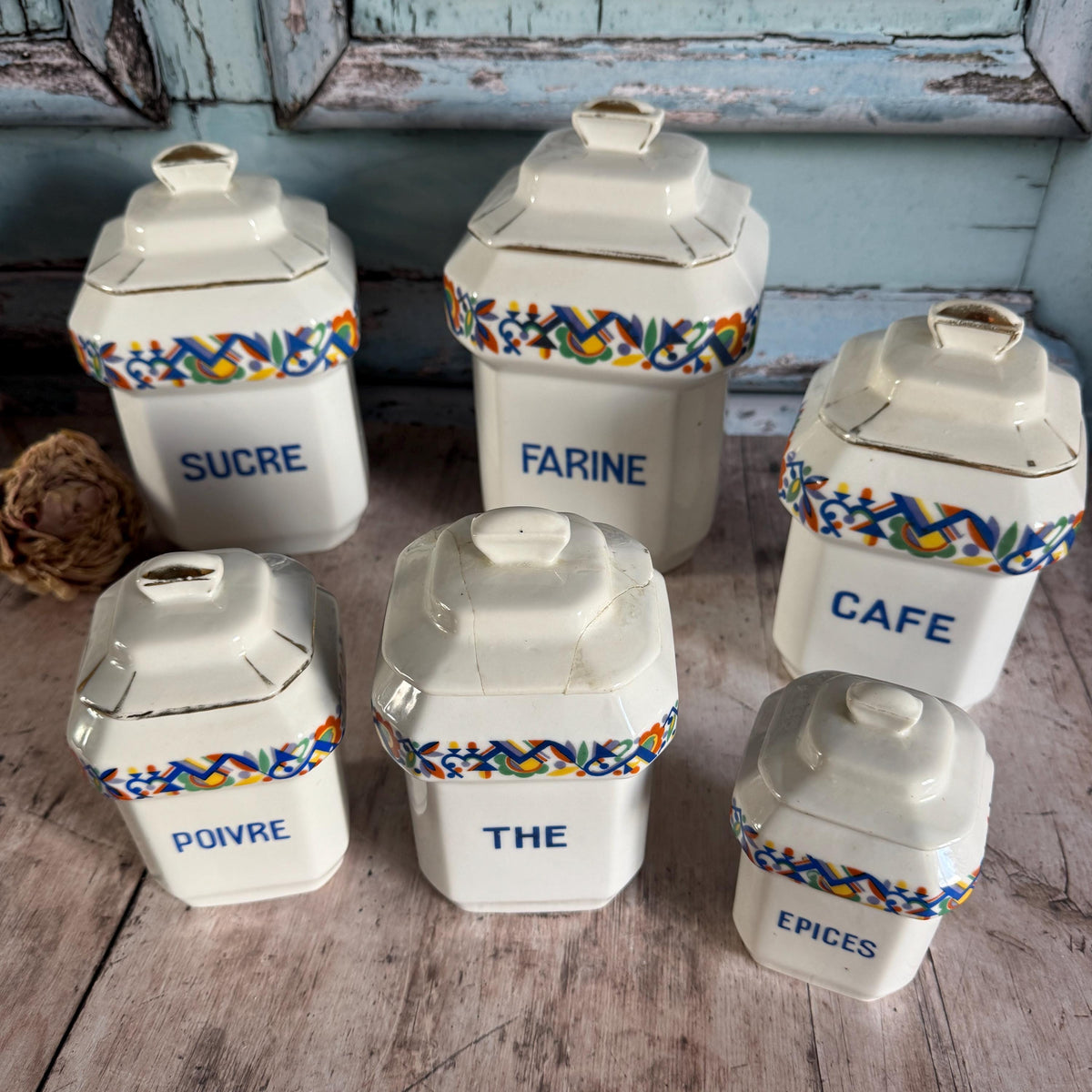 French Vintage Kitchen Canister Set, Kitchen Storage