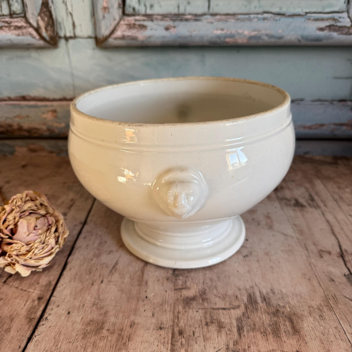 French Vintage Ironstone Bowl, Lions Head