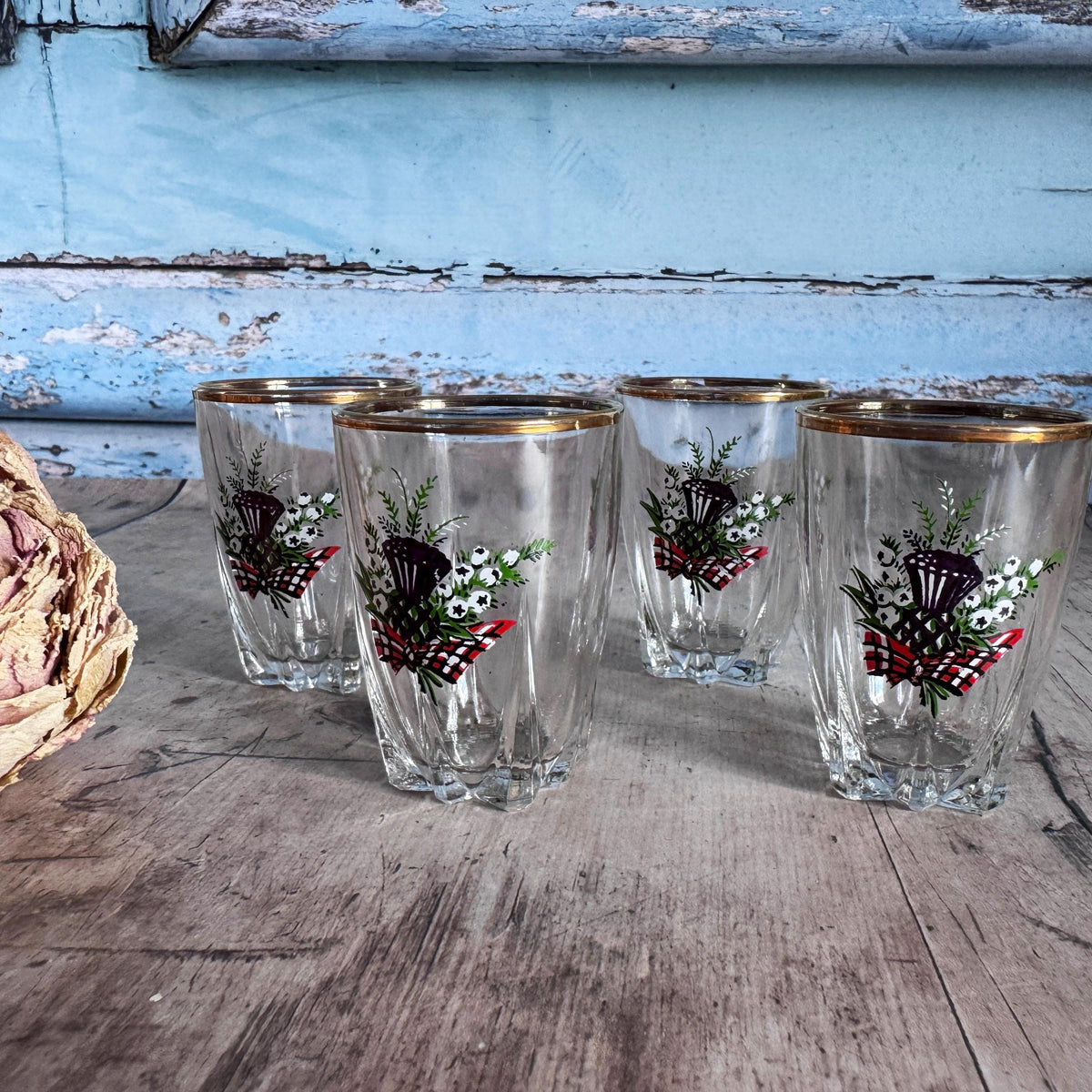 Set of 4 Vintage Shot Glasses, Drinking Glasses