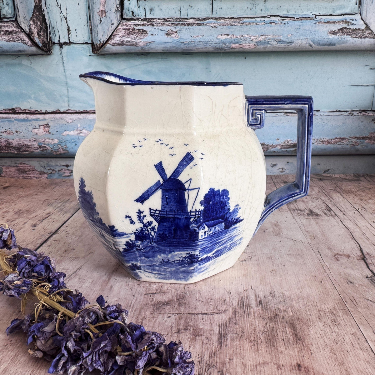 Vintage Doulton Blue Ceramic Jug, English China, Vintage Home – detail 3