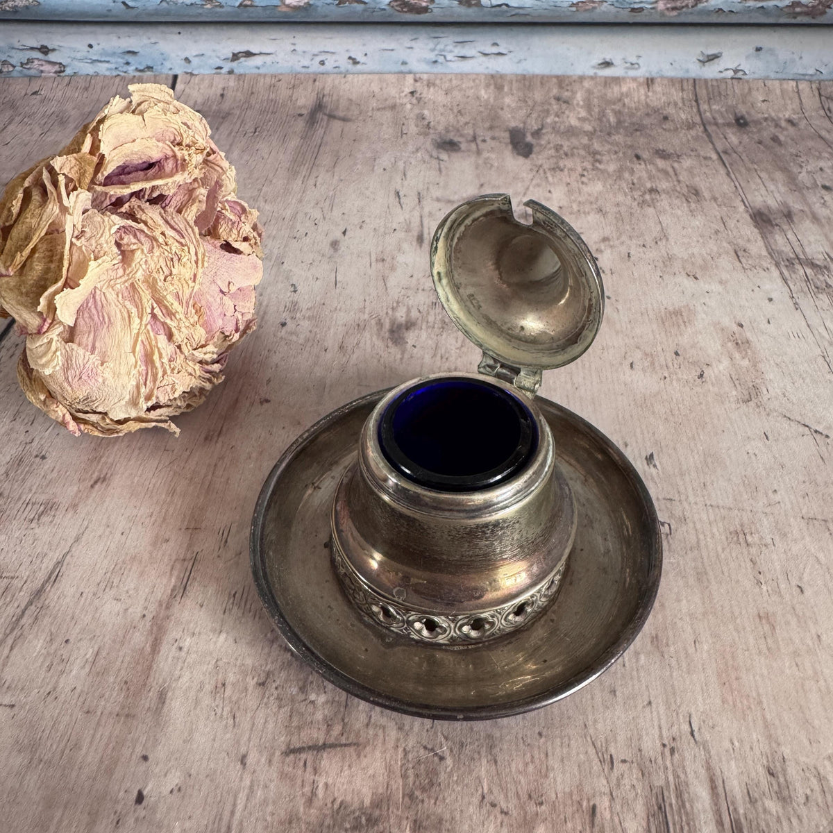 Antique Silver Plated Inkwell, Vintage Home – detail 3