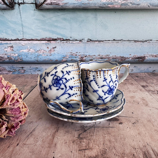 Pair of Antique Tettau Espresso Cups and Saucers, German Crockery
