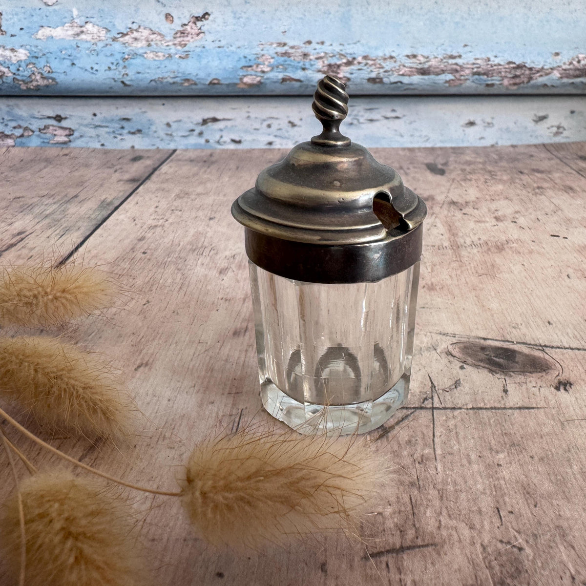 Antique Glass Mustard Pot, Vintage Home, Tableware
