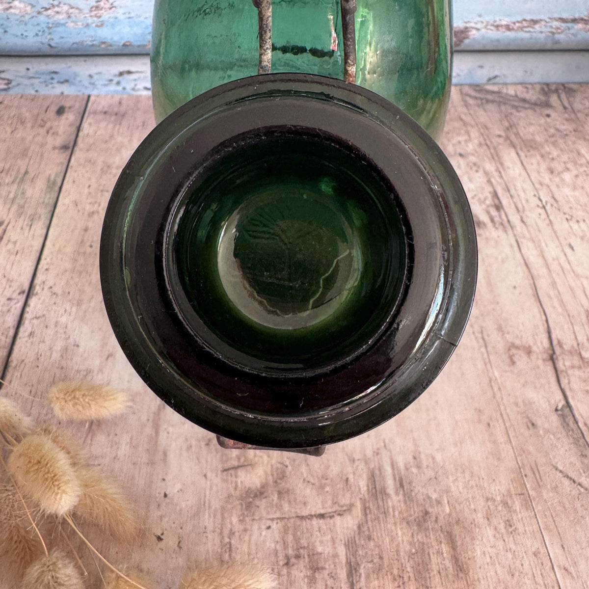 French Vintage Green Glass Preserving Jar, Vintage Storage, Kitchenalia – detail 8
