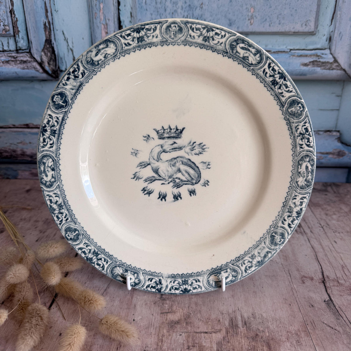 French Antique Earthenware Dinner Plate, Antique China