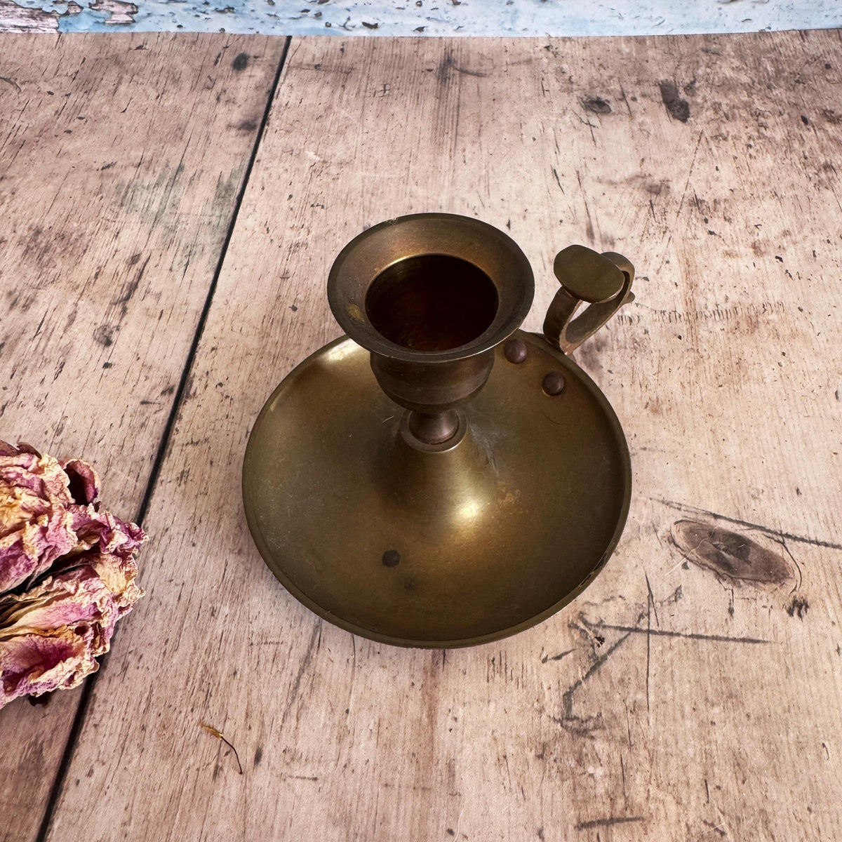 Vintage Brass Candle Holder, Candlestick, Chamberstick – detail 2
