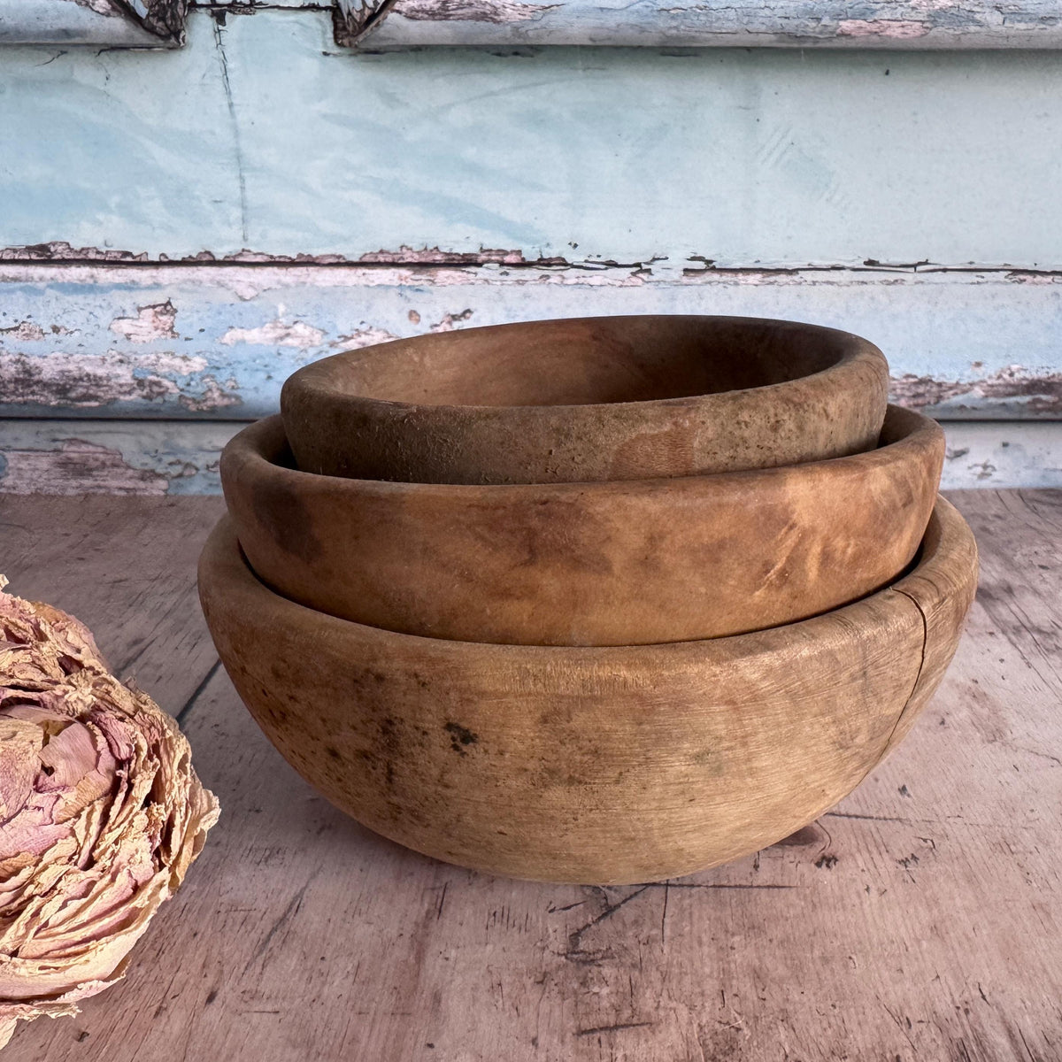 Antique Nesting Wooden Bowls