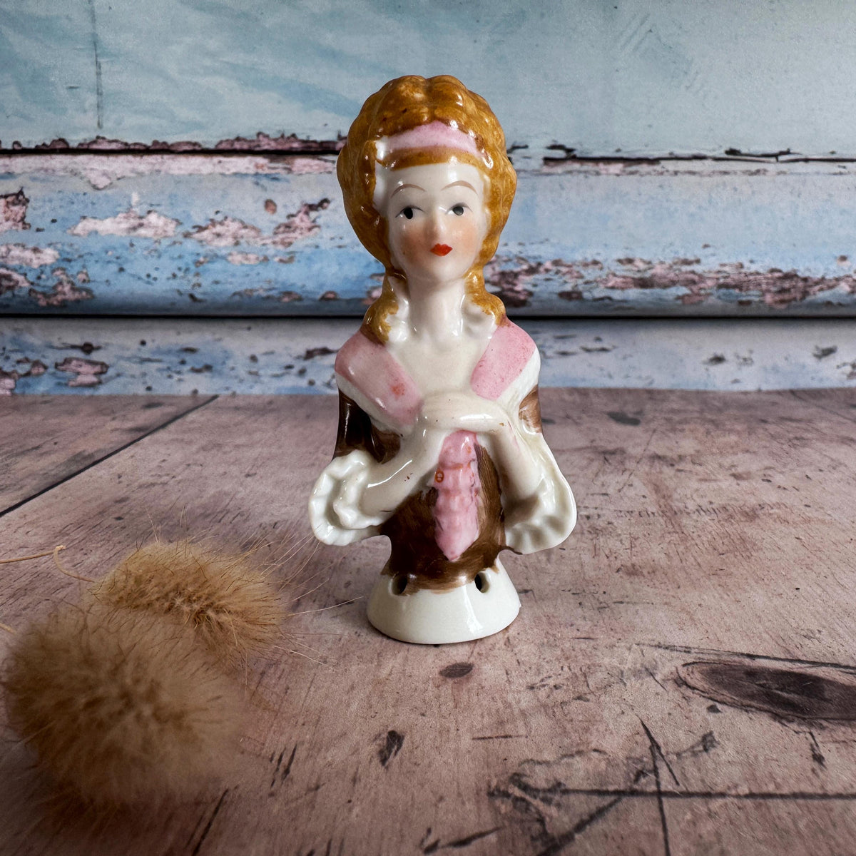 Vintage Porcelain Pin Cushion Doll, Half Doll