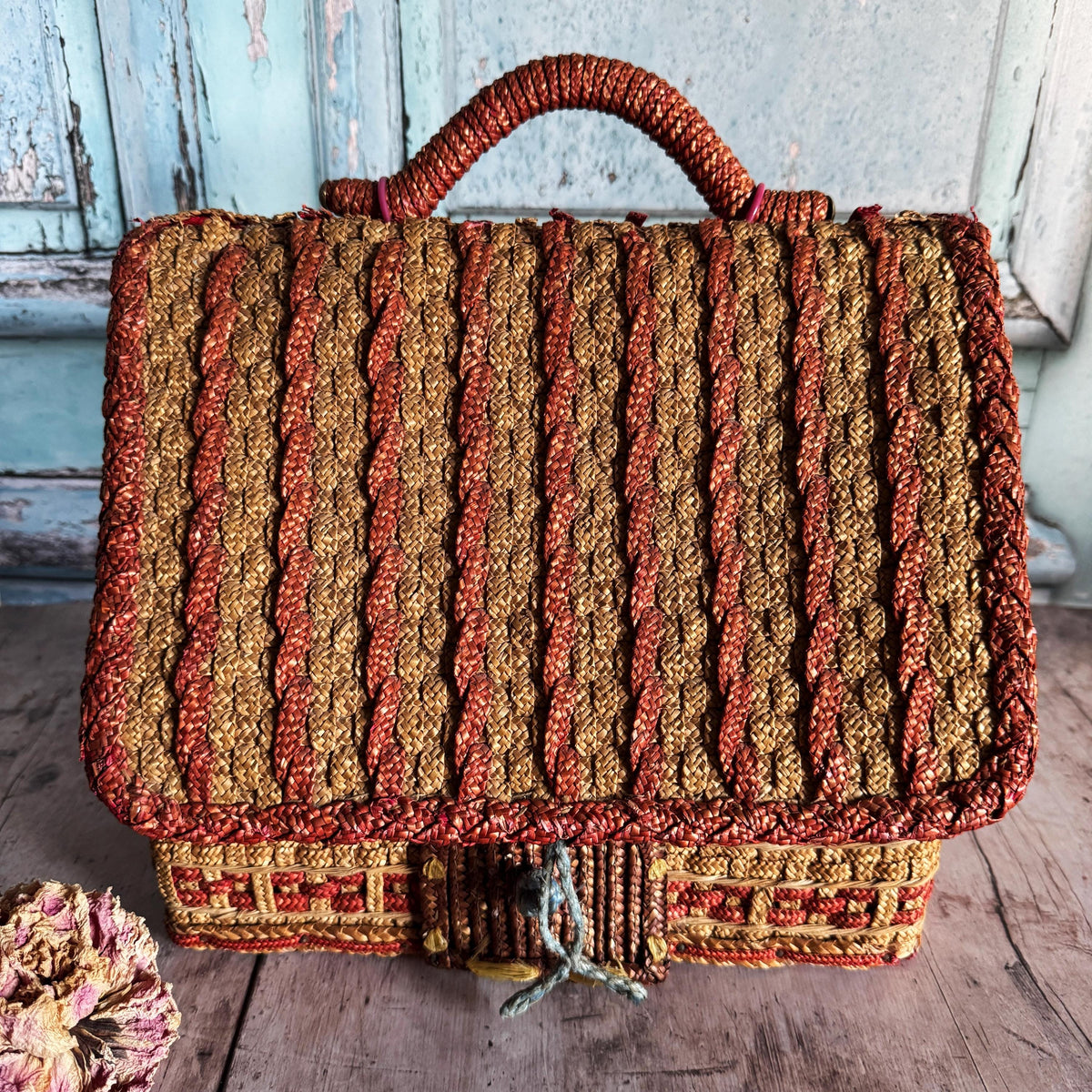 Vintage Woven Cottage-Style Basket, Sewing Box