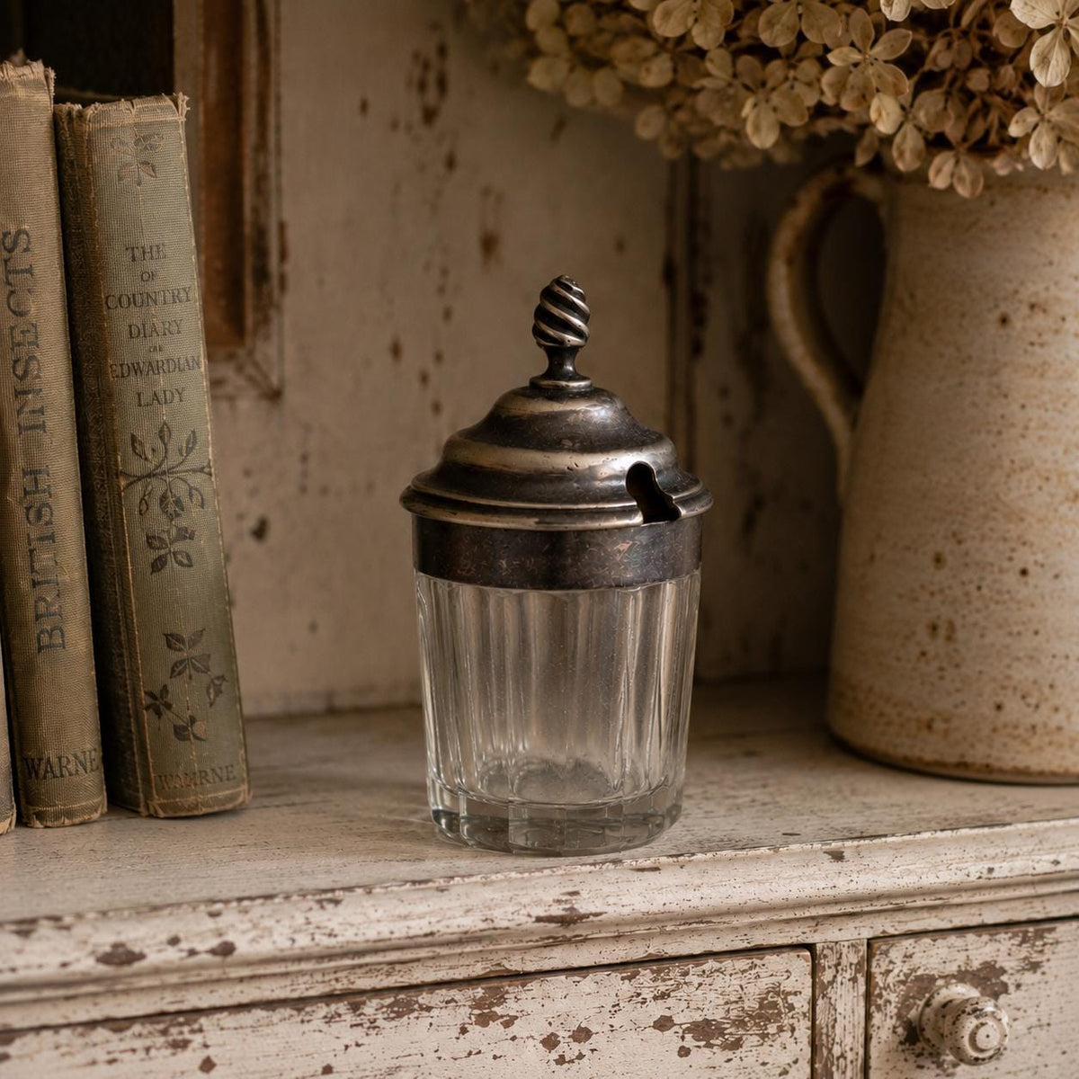 Antique Glass Mustard Pot, Vintage Home, Tableware – detail 2